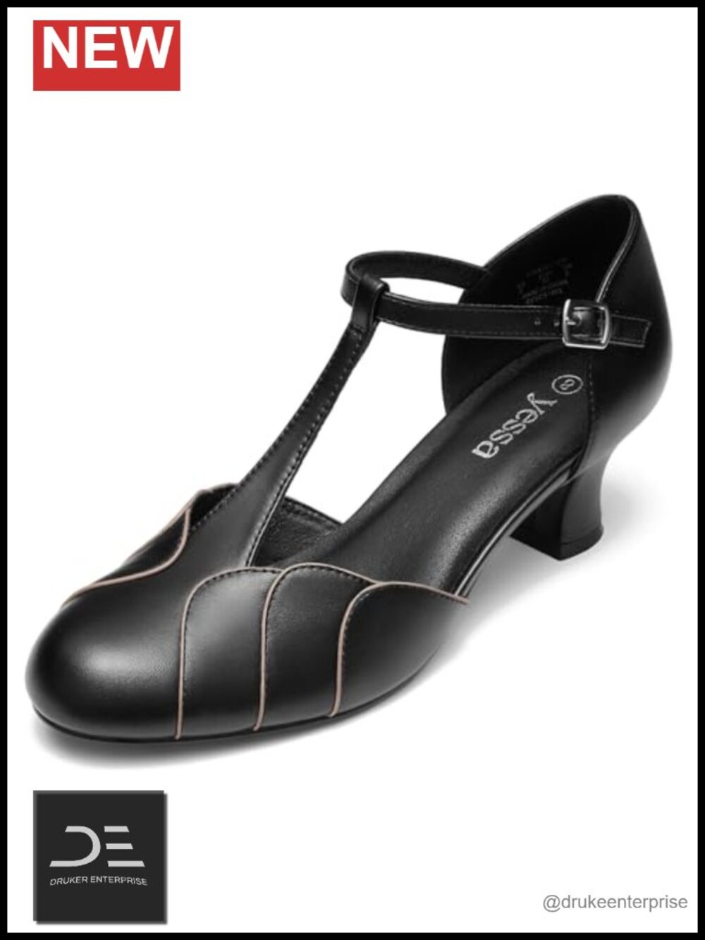 Vintage 1920s T-Strap Character Dance Shoes with 2 Heel Adjustable Buckle